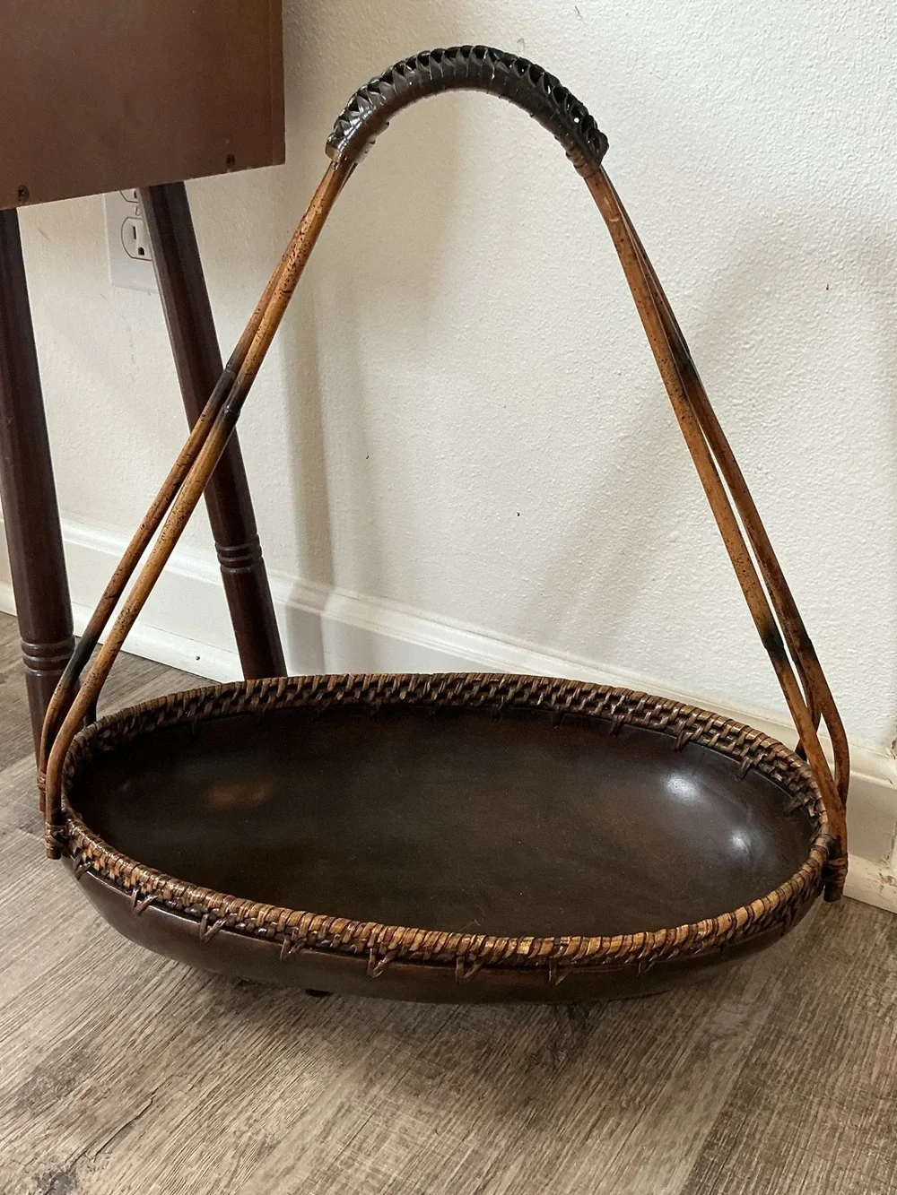 Woven Rattan Handle Brown Decorative Tray Basket palacek signed